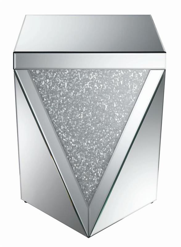 Amore Square End Table with Triangle Detailing Silver and Clear Mirror (722507)