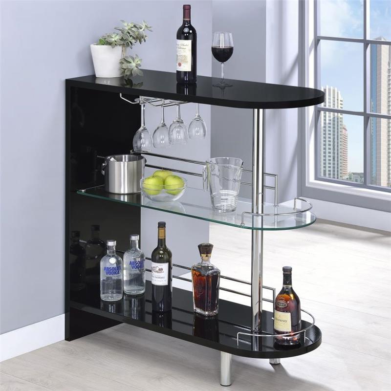 Adolfo 3-tier Bar Table Glossy Black and Clear (101063)