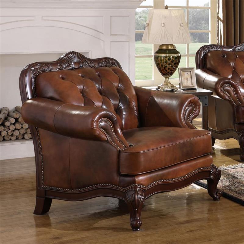 Victoria Rolled Arm Chair Tri-tone and Brown (500683)