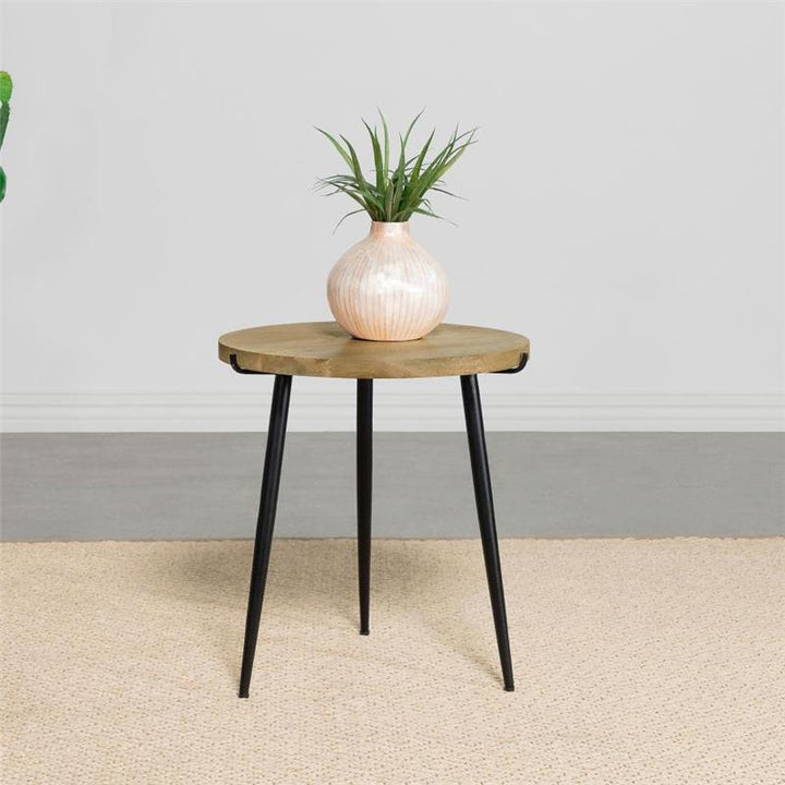 Pilar Round Solid Wood Top End Table Natural and Black (703607)