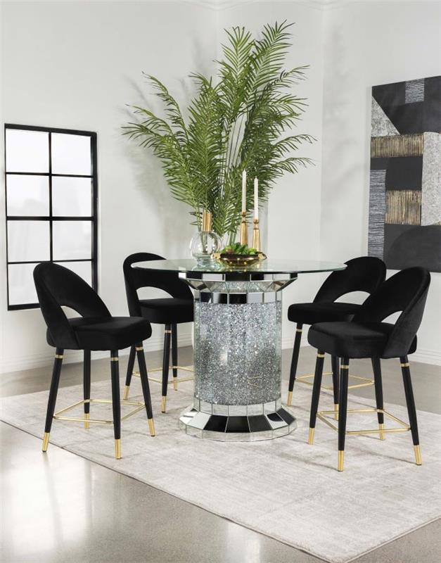 Ellie 5-piece Pedestal Counter Height Dining Room Set Mirror and Black (115558-S5)