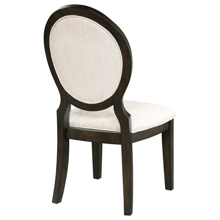 Twyla Upholstered Oval Back Dining Side Chairs Cream and Dark Cocoa (Set of 2) (115102)