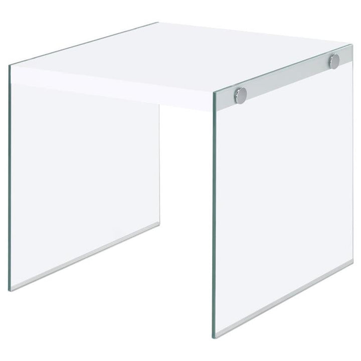 Opal Square End Table With Clear Glass Legs White High Gloss (704147)