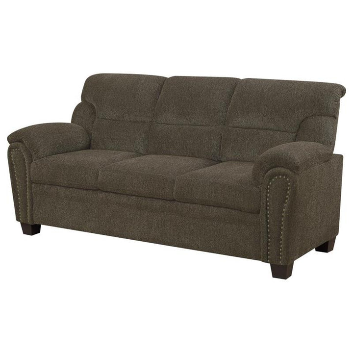 Clementine Upholstered Sofa with Nailhead Trim Brown (506571)