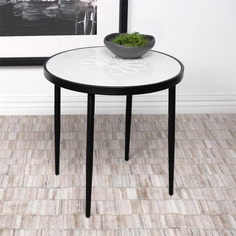 Kofi Round Marble Top Side Table White and Black (930166)