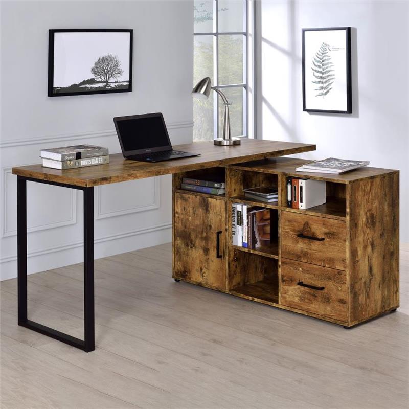 Hertford L-shape Office Desk with Storage Antique Nutmeg (804464)