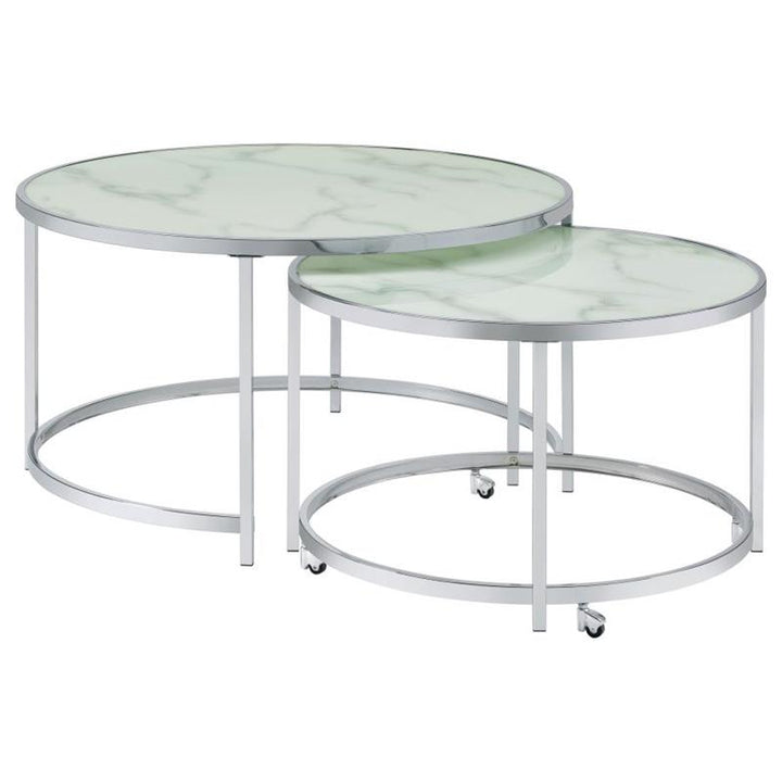 Lynn 2-piece Round Nesting Table White and Chrome (721528)