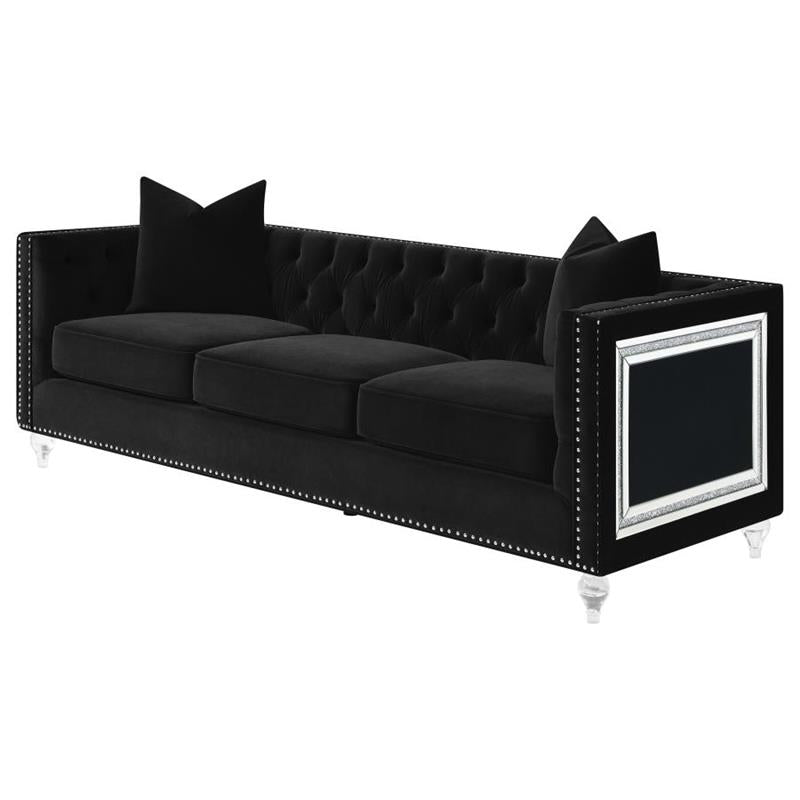 Delilah Upholstered Tufted Tuxedo Arm Sofa Black (509361)