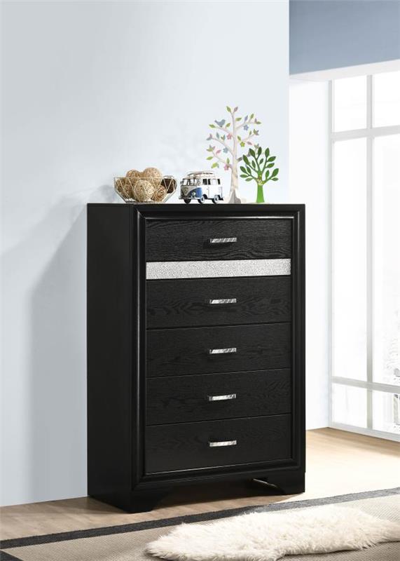 Miranda 5-drawer Chest Black and Rhinestone (206365)