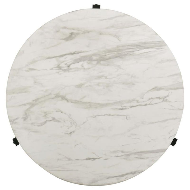 Tandi Round Coffee Table Faux White Marble and Black (753538)