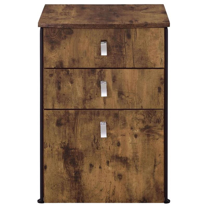 Estrella 3-drawer File Cabinet Antique Nutmeg and Gunmetal (800656)