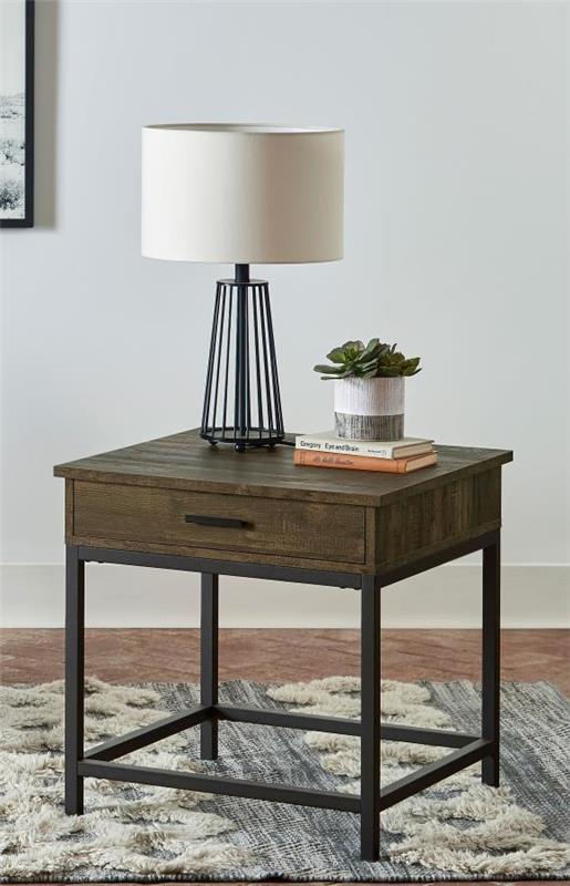 Byers Square 1-drawer End Table Brown Oak and Sandy Black (723777)