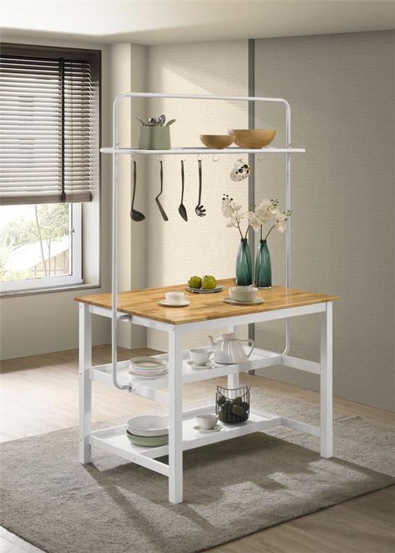 Hollis Kitchen Island Counter Height Table with Pot Rack Brown and White (122246)