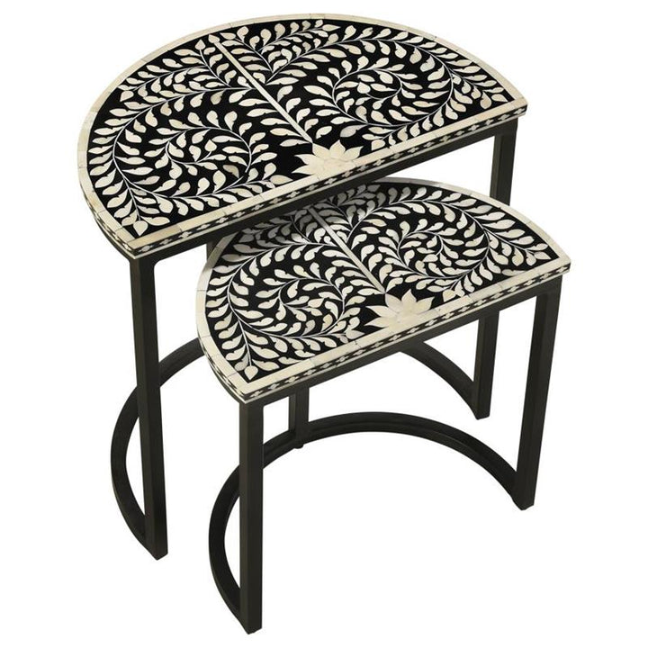 Zakiya 2-piece Demilune Nesting Table Black and White (930195)