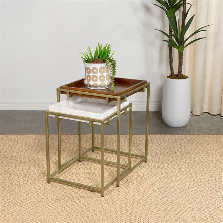 Bolden 2-Piece Square Nesting Table With Recessed Top Gold (936172)