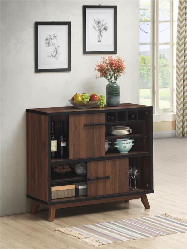 Ezekiel Wine Cabinet with 2 Sliding Doors Walnut and Black (182873)