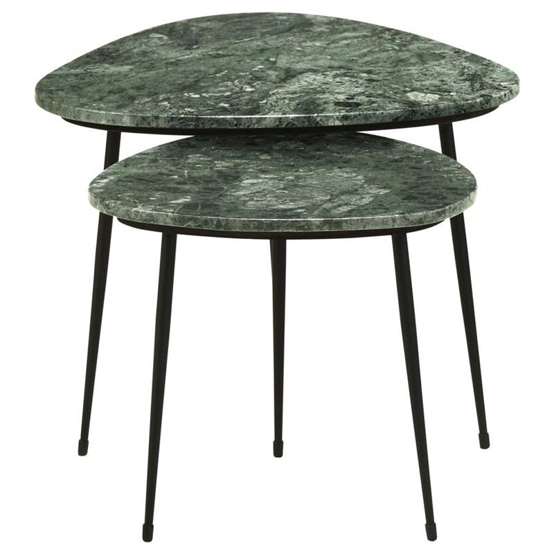 Tobias 2-piece Triangular Marble Top Nesting Table Green and Black (930241)