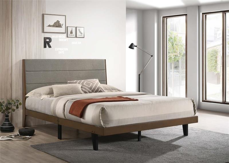 Mays Upholstered Queen Platform Bed Walnut Brown and Grey (215961Q)