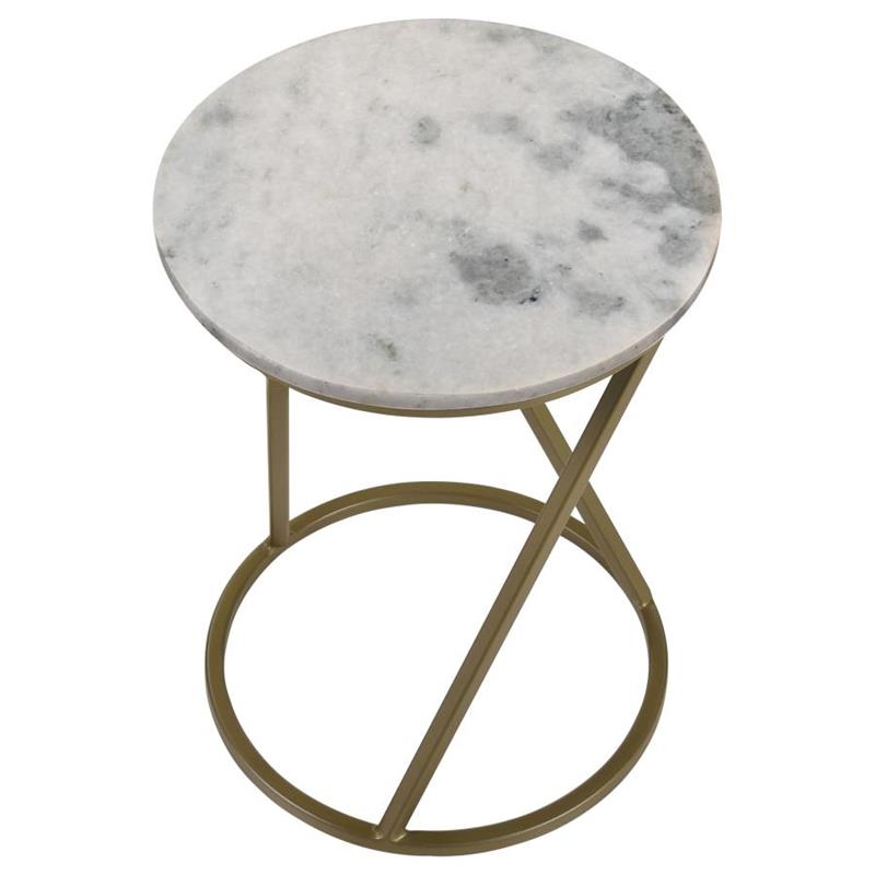 Malthe Round Accent Table with Marble Top White and Antique Gold (959562)