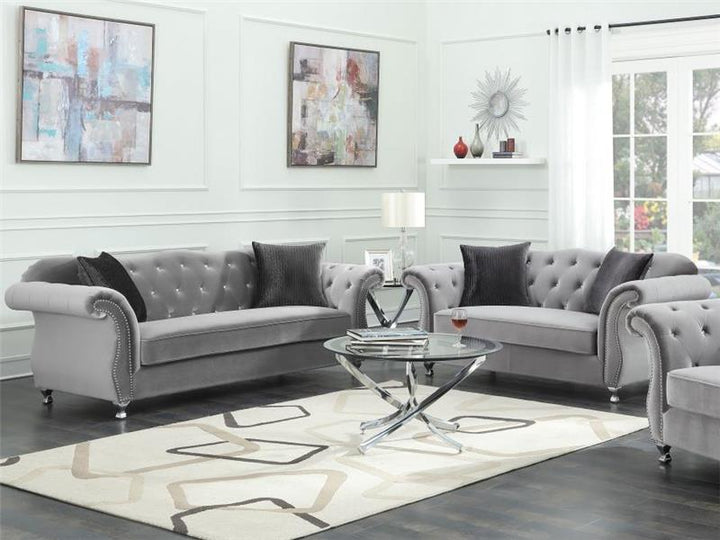 Frostine Upholstered Tufted Living Room Set Silver (551161-S2)