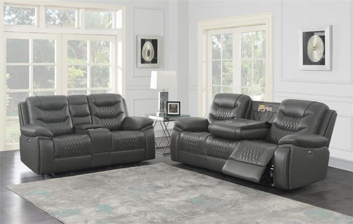 Flamenco Tufted Upholstered Power Loveseat with Console Charcoal (610205P)