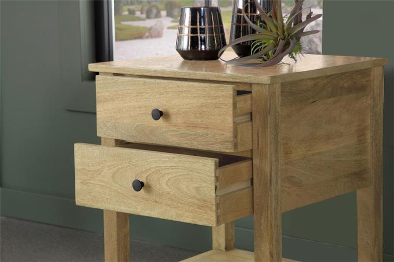 Russo 2-drawer Accent Table with Open Shelf Natural Mango (959550)