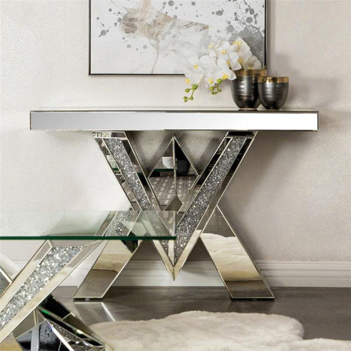Taffeta V-shaped Sofa Table with Glass Top Silver (723449)