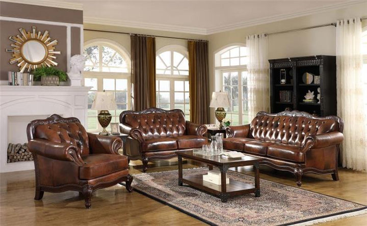 Victoria Upholstered Tufted Living Room Set Brown (500681-S3)