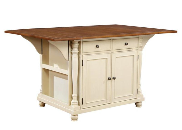 Slater 2-drawer Kitchen Island with Drop Leaves Brown and Buttermilk (102271)