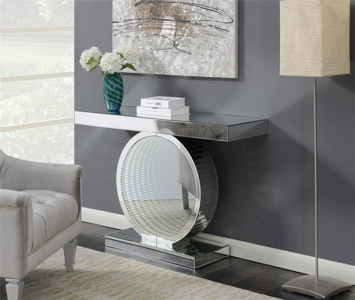 Angelonia Rectangular Console Table with Circular Base Clear Mirror (951051)