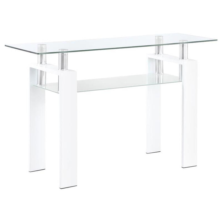 Dyer Rectangular Glass Top Sofa Table With Shelf White (703439)