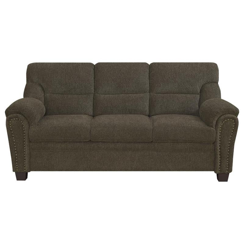 Clementine Upholstered Sofa with Nailhead Trim Brown (506571)