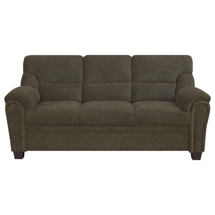 Clementine Upholstered Sofa with Nailhead Trim Brown (506571)