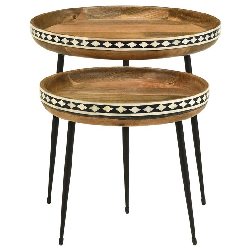 Ollie 2-piece Round Nesting Table Natural and Black (930193)