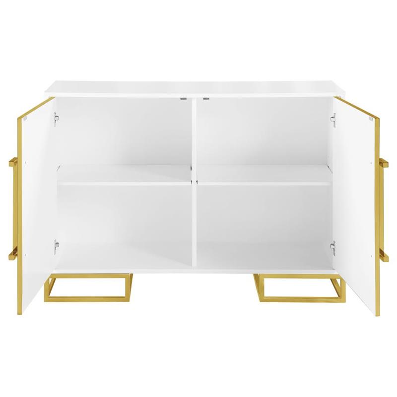 Elsa 2-door Accent Cabinet with Adjustable Shelves White and Gold (959594)