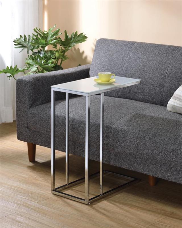 Stella Glass Top Accent Table Chrome and White (900250)