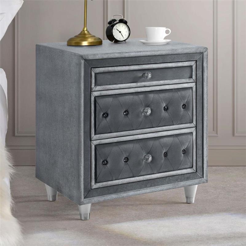 Antonella 3-drawer Upholstered Nightstand Grey (223582)