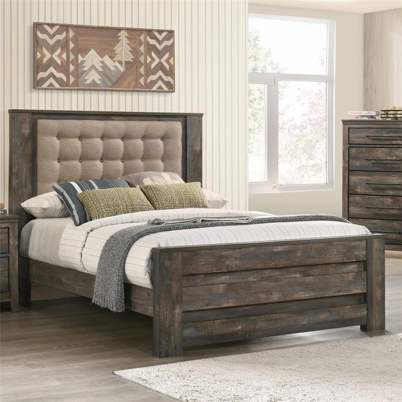 Ridgedale Tufted Headboard Eastern King Bed Latte and Weathered Dark Brown (223481KE)