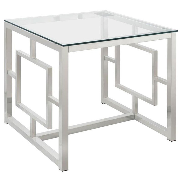 Merced Square Tempered Glass Top End Table Nickel (703737)