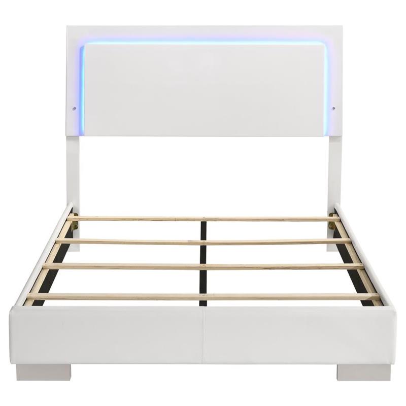 Felicity Full Panel Bed with LED Lighting Glossy White (203500F)