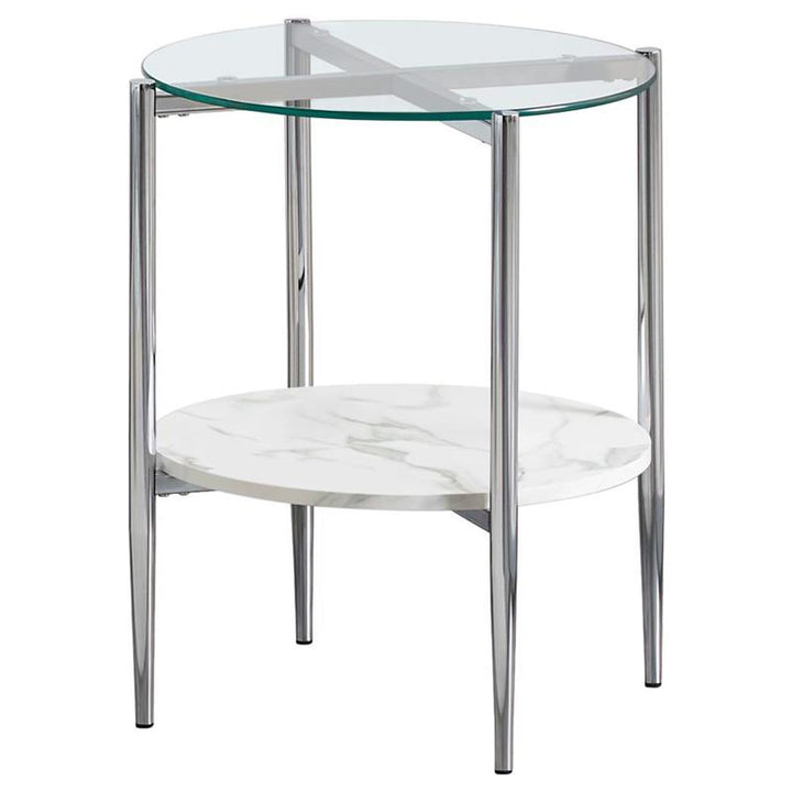 Cadee Round Glass Top End Table Clear and Chrome (723277)