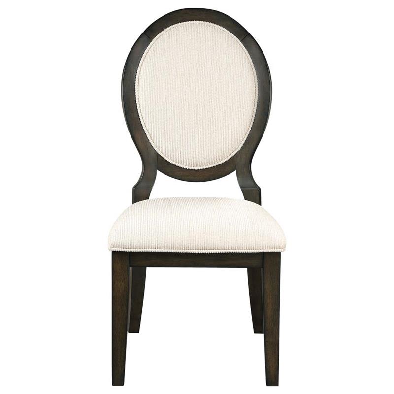 Twyla Upholstered Oval Back Dining Side Chairs Cream and Dark Cocoa (Set of 2) (115102)
