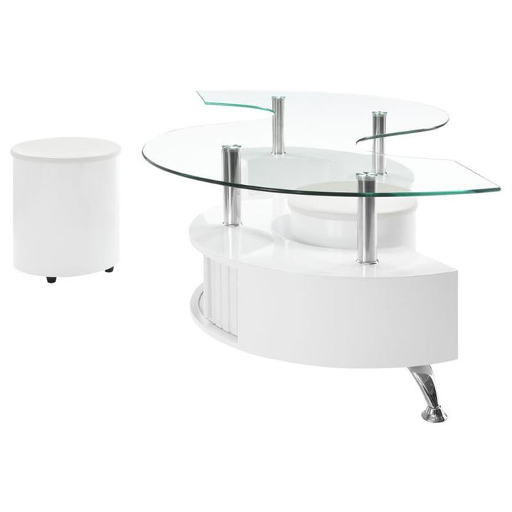 Buckley Curved Glass Top Coffee Table With Stools White High Gloss (703400)