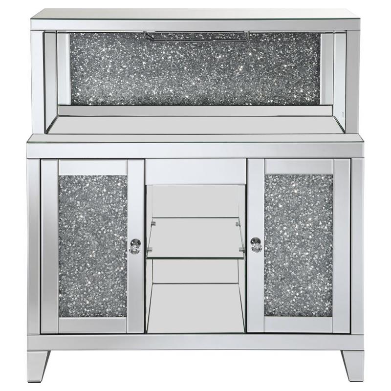 Yvaine 2-door Mirrored Wine Cabinet with Faux Crystal Inlay Silver (115585)