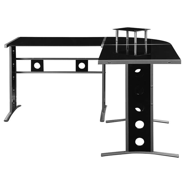 Keizer 3-piece L-shape Office Desk Set Black and Silver (800228)