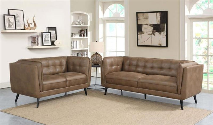 Thatcher 2-piece Upholstered Button Tufted Living Room Set Brown (509421-S2)