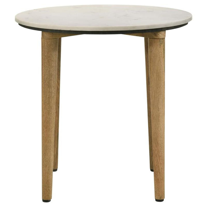 Aldis Round Marble Top End Table White and Natural (703717)