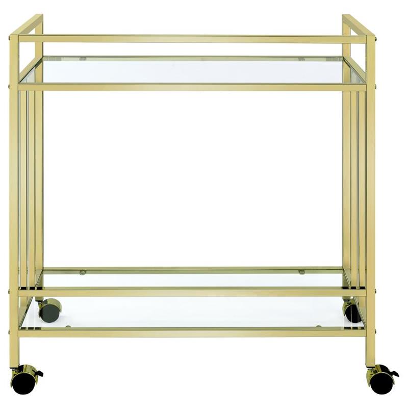 Cara Rectangular Glass Bar Cart Brass (181381)