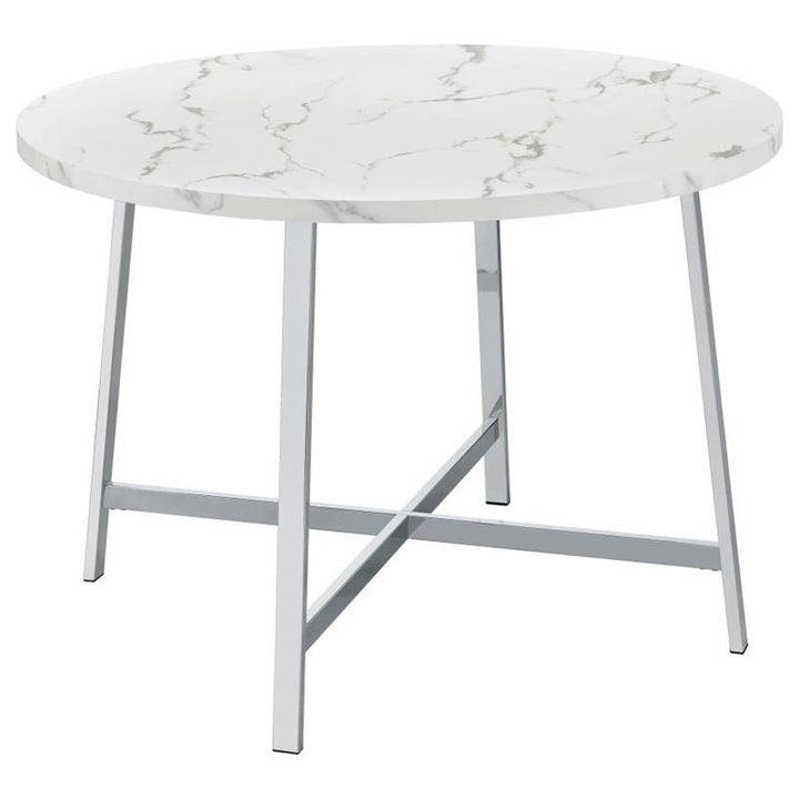 Alcott Round Faux Carrara Marble Top Dining Table Chrome (120400)