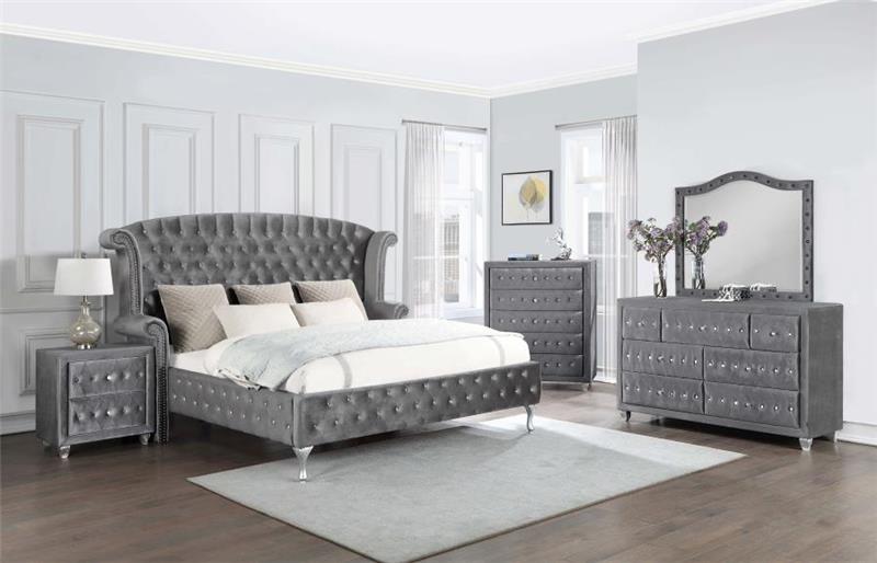 Deanna Button Tufted Dresser Mirror Grey (205104)